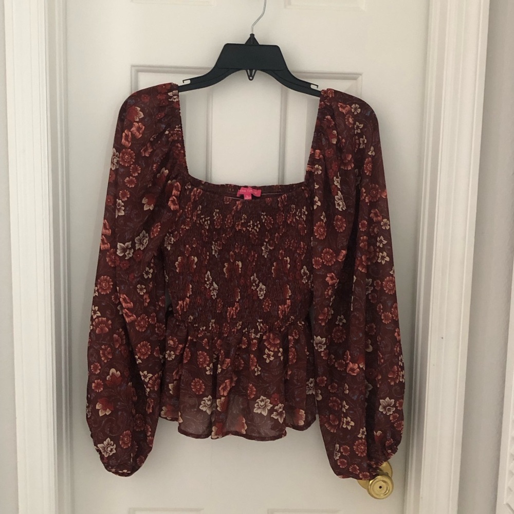 Flying Tomato Floral Smocked Peasant Top